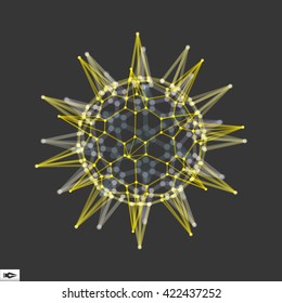 Sphere with Connected Lines and Dots. Glowing Grid. Connection Structure. Wireframe Vector Illustration.