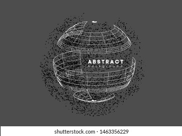 Sphere with connected lines, dots, points on gray background. Global digital connections with circle, round for cyberspace. Abstract 3d globe grid. Space wireframe technology style. Science networks.