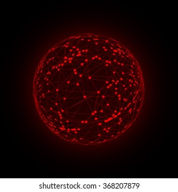 Sphere with connected lines and dots. Wireframe mesh polygonal element. Vector illustration
