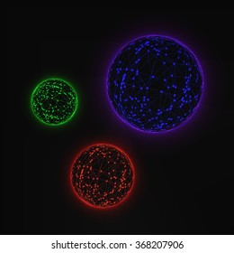 Sphere with connected lines and dots. Wireframe mesh polygonal element. Vector illustration