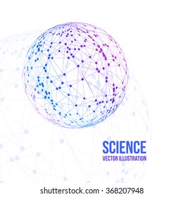 Sphere with connected lines and dots. Wireframe mesh polygonal element. Vector illustration