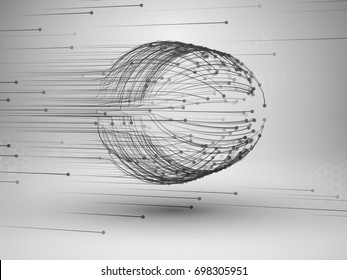 Sphere with connected lines and dots. Wireframe mesh motion element. Connection concept. Technology background. Vector illustration.