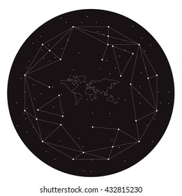 Sphere with connected lines and dots with world maap. 