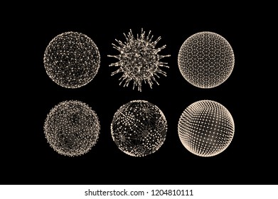 Sphere with connected lines. Global digital connections. Wireframe illustration. Abstract 3d grid design. Technology style.