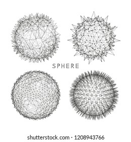 Sphere with connected lines. Global digital connections. Wireframe illustration. Abstract 3d grid design. Technology style.