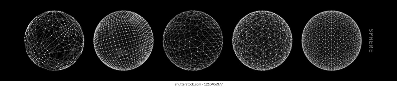Sphere with connected lines. Global digital connections. Wireframe illustration. Abstract 3d grid design. Technology style.