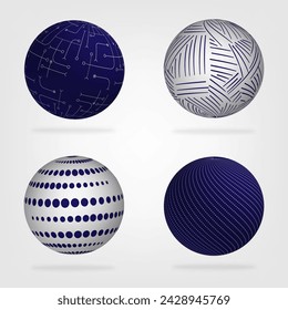 Esfera con líneas conectadas. Conexiones digitales globales.  Conjunto de modelo 3D con sombra. Estilo tecnológico para su diseño. Eps 10