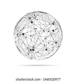 Sphere With Connected Lines. Global Network Digital Wireframe. Technology Design. Vector Illustration