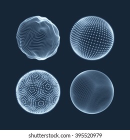 The Sphere Consisting of Points. Abstract Globe Grid. Sphere Illustration. 3D Grid Design. 3D Technology Style. Networks - Globe Design.Technology Concept. Vector Illustration.