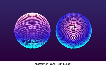 The sphere consisting of points. Global digital connections. Technology concept. Array with dynamic particles. 3D grid design. Vector illustration for science and technology.