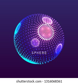 The sphere consisting of points. Global digital connections. Technology concept. Array with dynamic particles. 3D grid design. Vector illustration for science and technology.