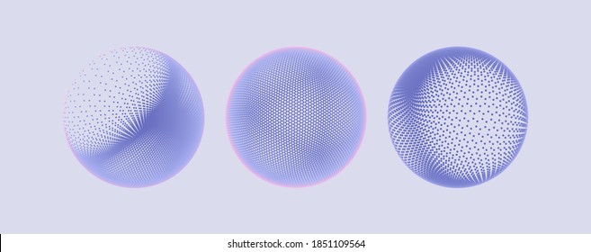 Die Sphäre, die aus Punkten besteht. Globale digitale Verbindungen. Technologiekonzept. Array mit dynamischen Partikeln. 3D-Rasterdesign. Vektorgrafik für Wissenschaft und Technologie.