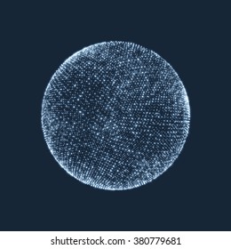 A Esfera Formada por Pontos. Conexões digitais globais. Abstract Globe Grid. Ilustração da esfera de arames. Design de grade 3D abstrato. Uma grade brilhante. Estilo de tecnologia 3D. Redes - Design Global.
