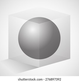 Sphere in cube. Abstract 3d illustration. Editable vector.