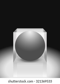 Sphere in cube. Abstract 3d illustration. Editable vector.