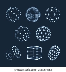 Sphere, Cube and Cylinder. Illustration Consisting of Points. Abstract 3D Grid Design. A Glowing Grid. 3D Technology Style. Molecular lattice. Network Design. Cyberspace Grid. Connection Structure. 