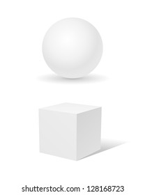 Sphere and a cube isolated on white background