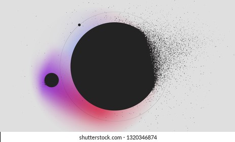 Sphere dissolves turning to dust on gradient background, abstract background Vector illustration for design of booklets and posters