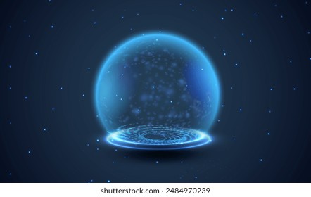 Sphere dome shield background. Dome barrier technology vector. Cyber protection shield futuristic design. Ai ball protect concept.