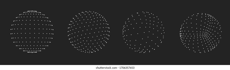 Sphere of dots or particles isolated on black color. Technology abstract art background. Collection of minimalistic geometric design sci-fi elements. Vector futuristic digital concept.