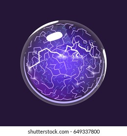 Sphere of Electricity. Game icon of magic orb. Interface for rpg or match3 game. Energy, lightning, electric. Big variant. Vector illustration