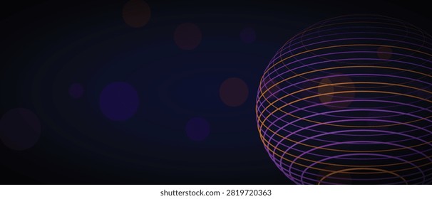 Sphere features glowing concentric lines in purple yellow and orange hues