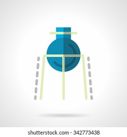 Sphere flask with blue liquid on a rack. Chemical and laboratory glassware. Science and education objects. Flat color style vector icon. Elements of web design for business, website and mobile