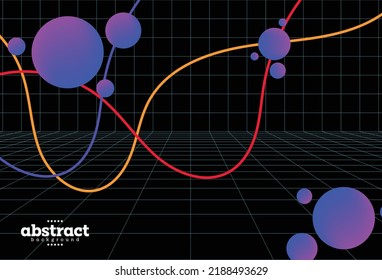 sphere floting with parabola curve and square grid cyberpunk theme background for advertisement banner website template product presentation package vector eps.
