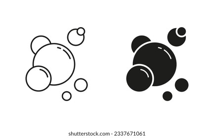 Sphere Foam Pictogram, Clean Water. Soap Bubble Line and Silhouette Black Icon Set. Air Oxygen. Champagne Drops, Soda Symbol Collection. Underwater Ball. Isolated Vector Illustration.