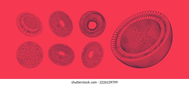 Sphere formed by many ellips. Torus. Element for design. 3d vector illustration for science, education or medicine. 