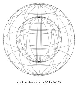 sphere in sphere, the frame of the ball in the ball contours, the concept of the protection of the planet earth, vector