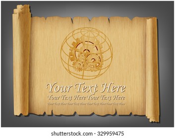 Sphere and gears on old worn scroll