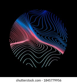 Sphere with glitchy and distorted surface of lines on dark background. Abstract technology illustration.