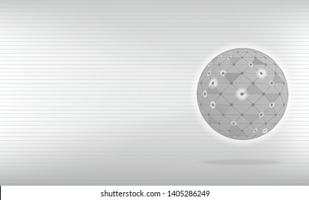 Sphere global with growing dot connect together floating on line greyscale background, concept communication technology 