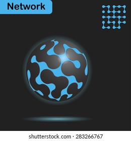 Sphere with glow and net on dark background, 3d illustration, vector, eps 10