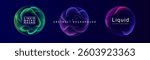 Sphere gradient flows seamlessly in liquid background, creating an abstract vector design. A vibrant banner and frame showcase dynamic color illustration with a glowing circle. Light and neon merge 