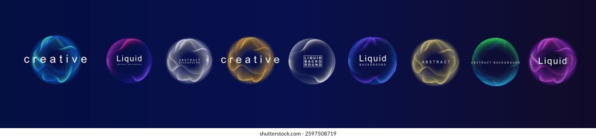 Sphere gradient flows seamlessly in liquid background, creating an abstract vector design. A vibrant banner and frame showcase dynamic color illustration with a glowing circle. Light and neon merge 