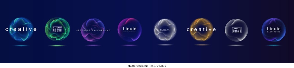 Sphere gradient flows seamlessly in liquid background, creating an abstract vector design. A vibrant banner and frame showcase dynamic color illustration with a glowing circle. Light and neon merge 