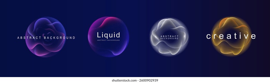 Sphere gradient flows seamlessly in liquid background, creating an abstract vector design. A vibrant banner and frame showcase dynamic color illustration with a glowing circle. Light and neon merge 