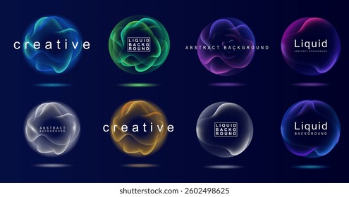 Sphere gradient flows seamlessly in liquid background, creating an abstract vector design. A vibrant banner and frame showcase dynamic color illustration with a glowing circle. Light and neon merge 