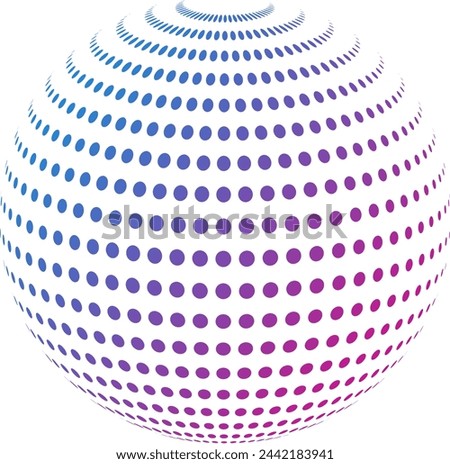 Sphere with halftone effect, sphere made with small other spheres colorful with gradient color transition, artwork with transparent background