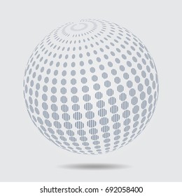 Sphere halftone pattern. Circle dotted design element isolated on white. vector 3D logo