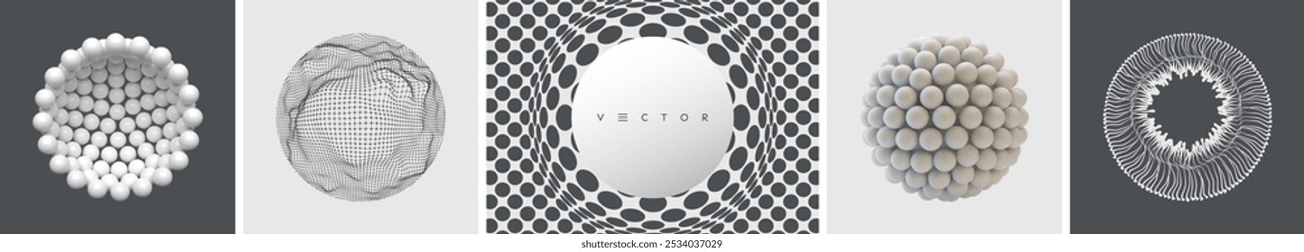 Sphere and hemisphere. Circular frame element. Molecular structure with spherical particles. Scientific background. Connection structure. Mesh structure. Background with convex hemisphere. 3d vector.