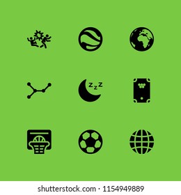 sphere icon. 9 sphere set with nodes, explosion, planet earth and moon vector icons for web and mobile app