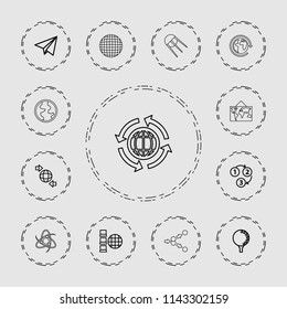 Sphere icon. collection of 13 sphere outline icons such as qround the globe, internet, 1 2 3, paper plane, golf ball, globe. editable sphere icons for web and mobile.