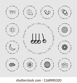 Sphere icon. collection of 13 sphere outline icons such as atom, planet, cradle, globe, crescent, globe in gear, football ball. editable sphere icons for web and mobile.