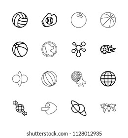 Sphere icon. collection of 16 sphere outline icons such as beach ball, globe, planet and satellite, qround the globe, football ball. editable sphere icons for web and mobile.