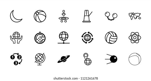 Sphere icon. collection of 18 sphere filled and outline icons such as disco ball, 1 2 3, beach ball, world map, core, atom. editable sphere icons for web and mobile.