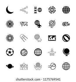 Sphere icon. collection of 25 sphere filled and outline icons such as globe, atom, world map, beach ball, crescent, disco ball. editable sphere icons for web and mobile.