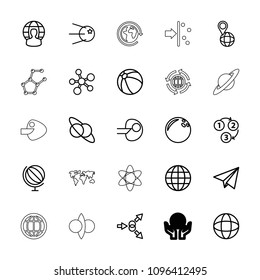 Sphere icon. collection of 25 sphere outline icons such as beach ball, globe, bowling ball, planet and satellite, atom move, core. editable sphere icons for web and mobile.